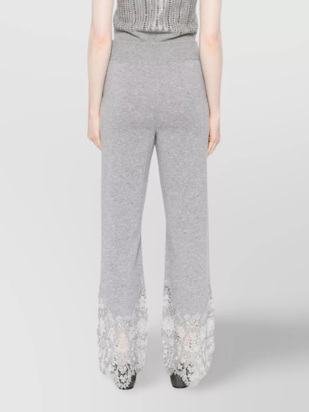 Ermanno Scervino Wide Leg Cashmere Trousers With Lace Trim