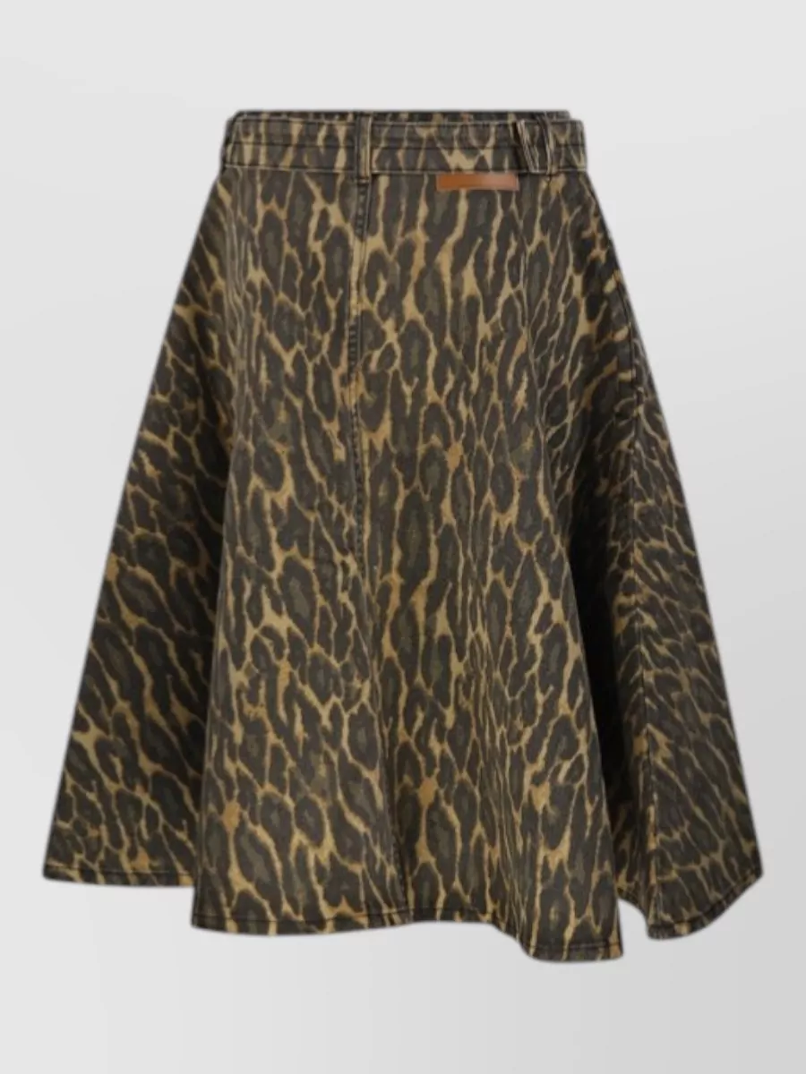 Ganni Denim Animal Wrap Midi Skirt Belt In Multi