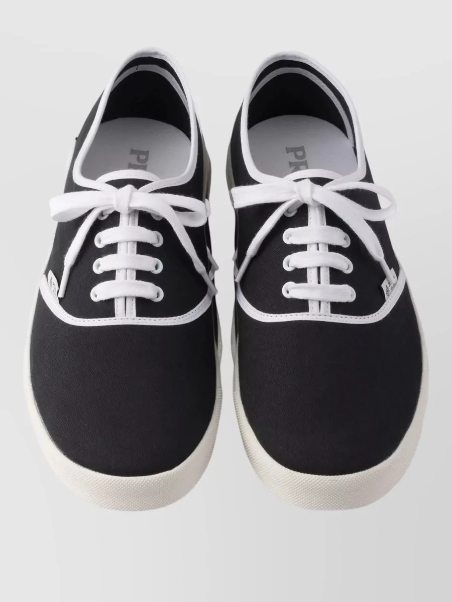 Prada Lace Up Sneakers Contrast Trim Rubber Sole