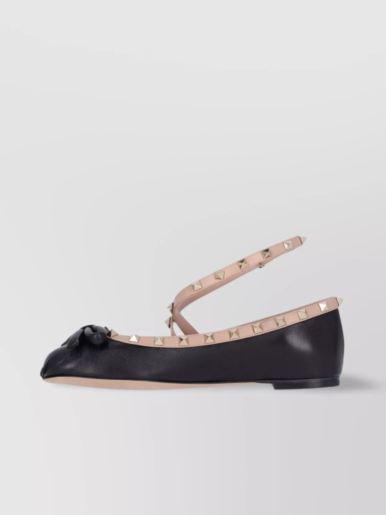 Valentino Garavani Bow Flat Ballerina Shoes Round Toe Studded