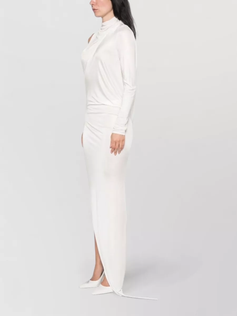 Gucci Draped One-Shoulder Long-Sleeve Side-Slit Maxi Dress