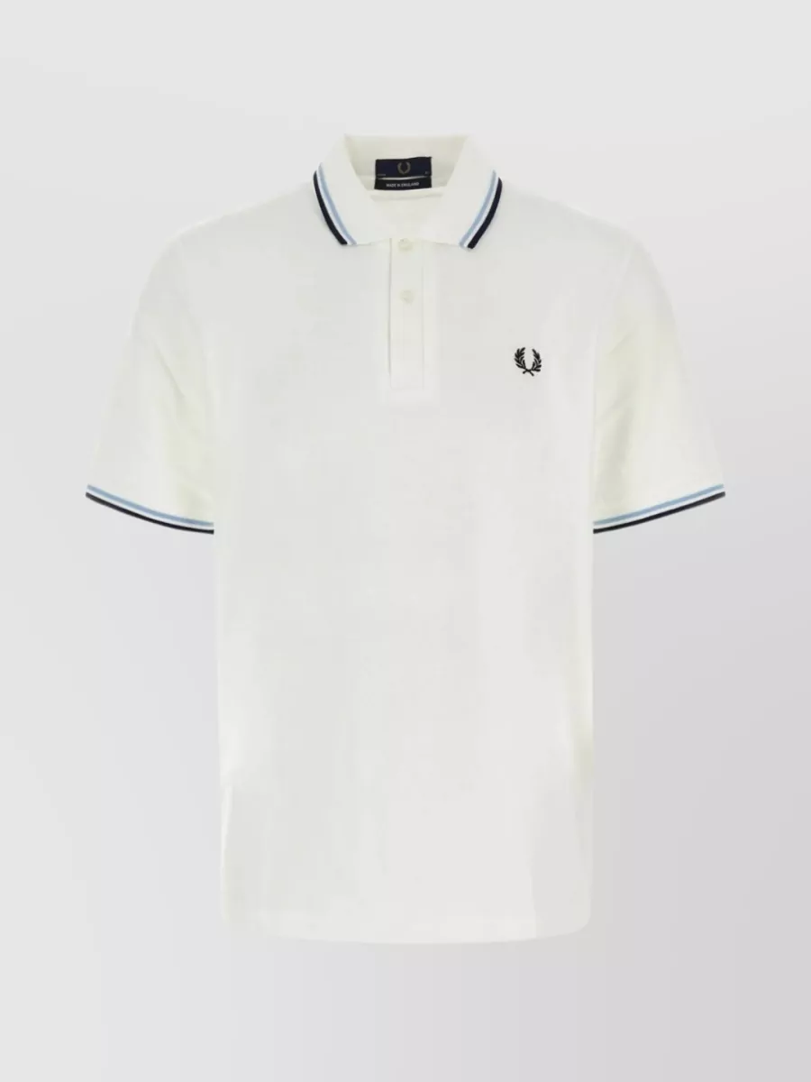 Shop Fred Perry Striped Collar Polo Shirt In Pure Cotton In White