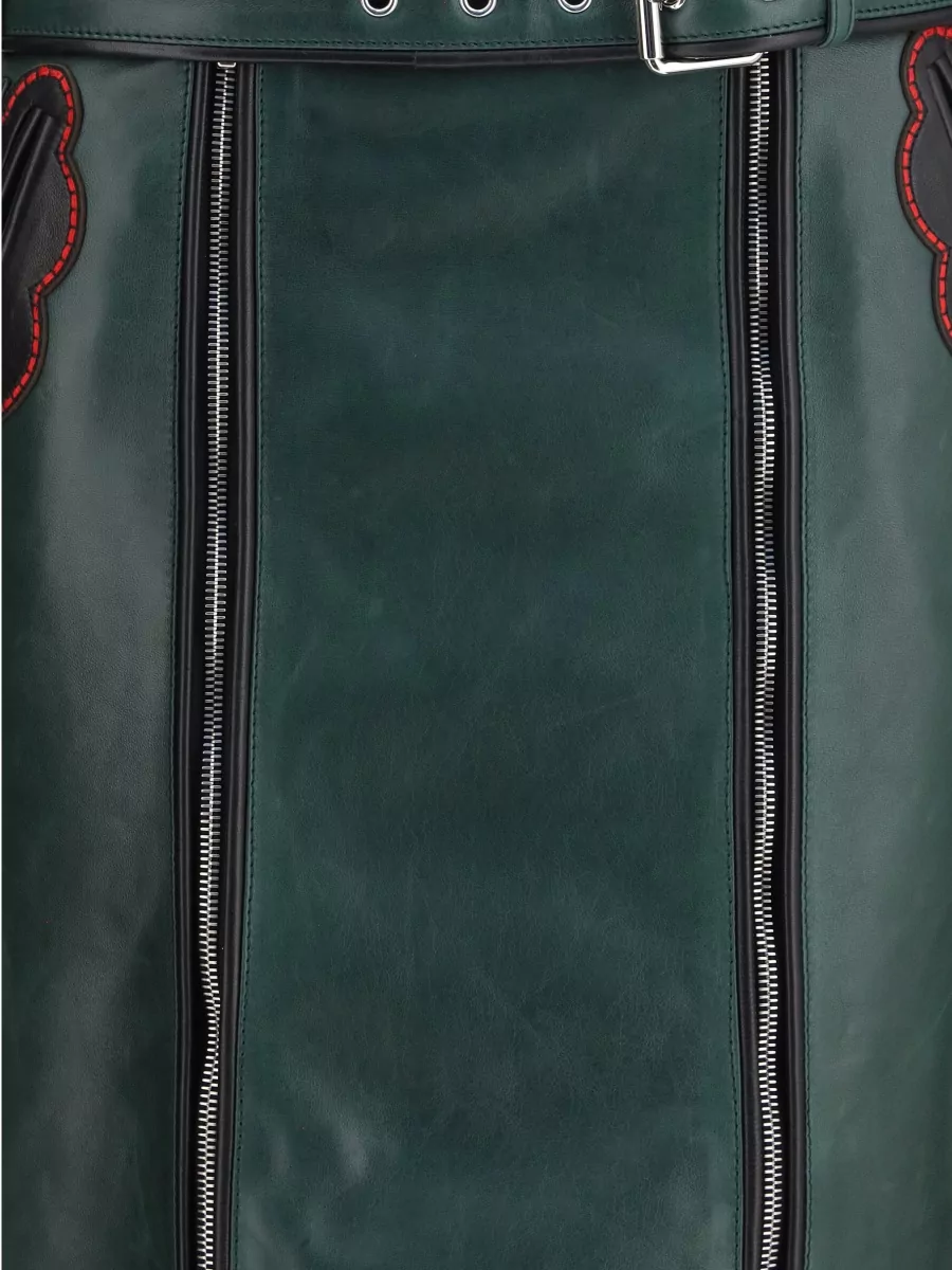 Marni Leather Embroidered Belted Pencil Skirt