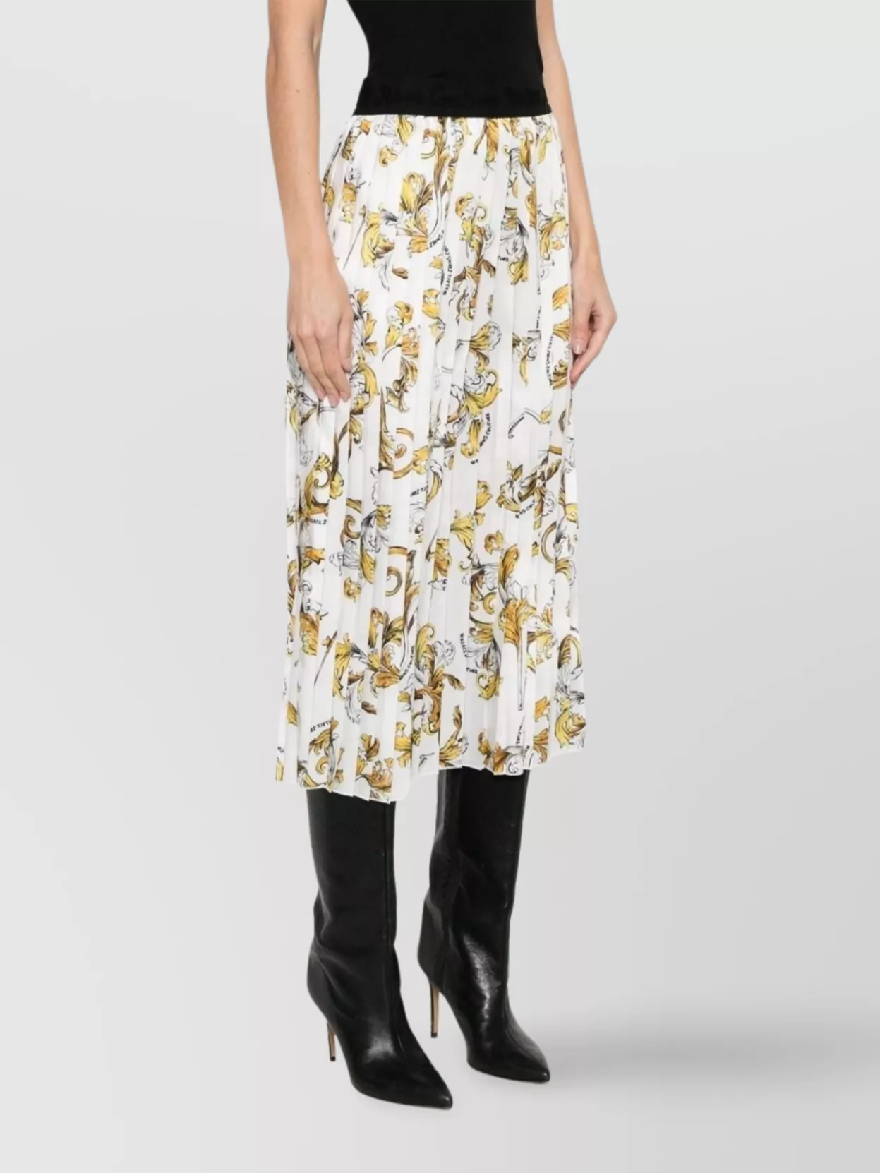 Versace Jeans Couture Pleated Floral Print High-Rise Skirt