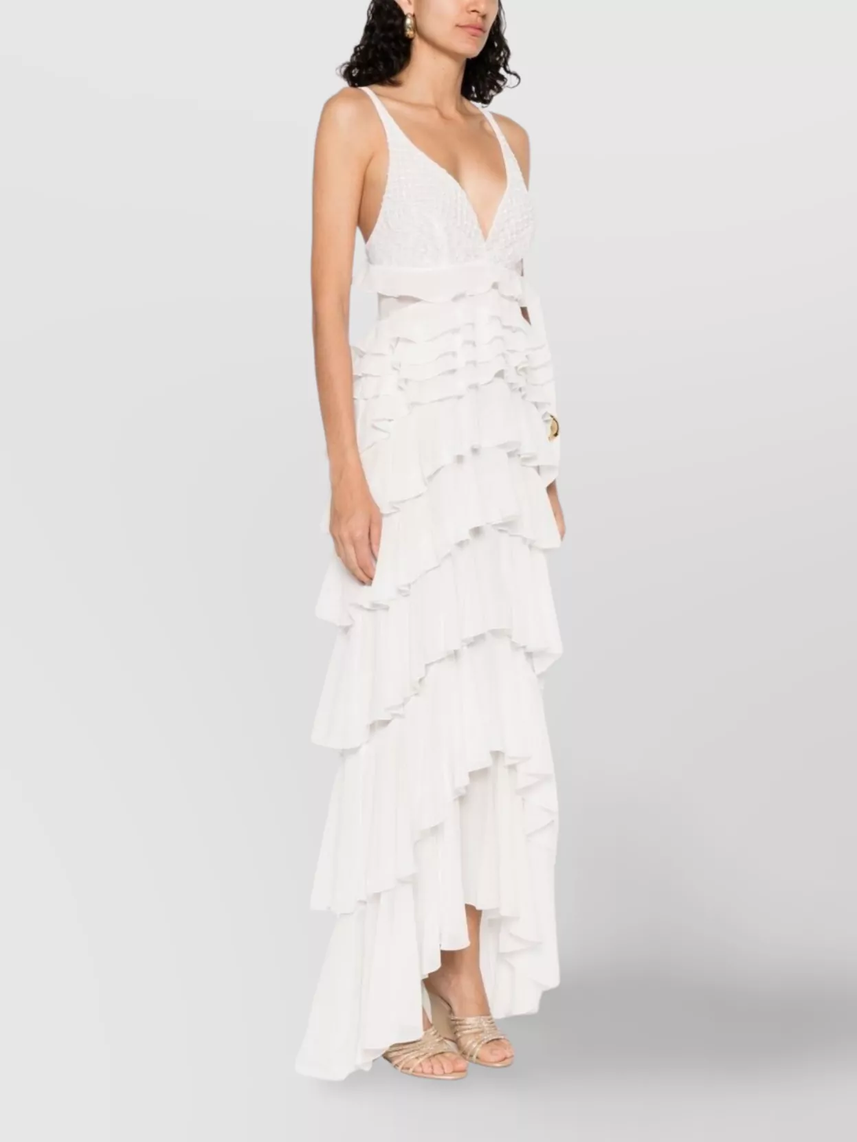 Shop Elisabetta Franchi Ruffled V-neck Maxi Dress With Layered Detailing