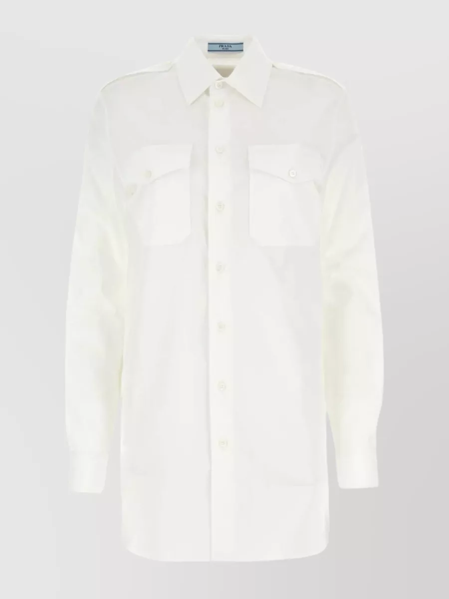PRADA LONGLINE SHIRT WITH POINTED COLLAR AND CHEST POCKETS