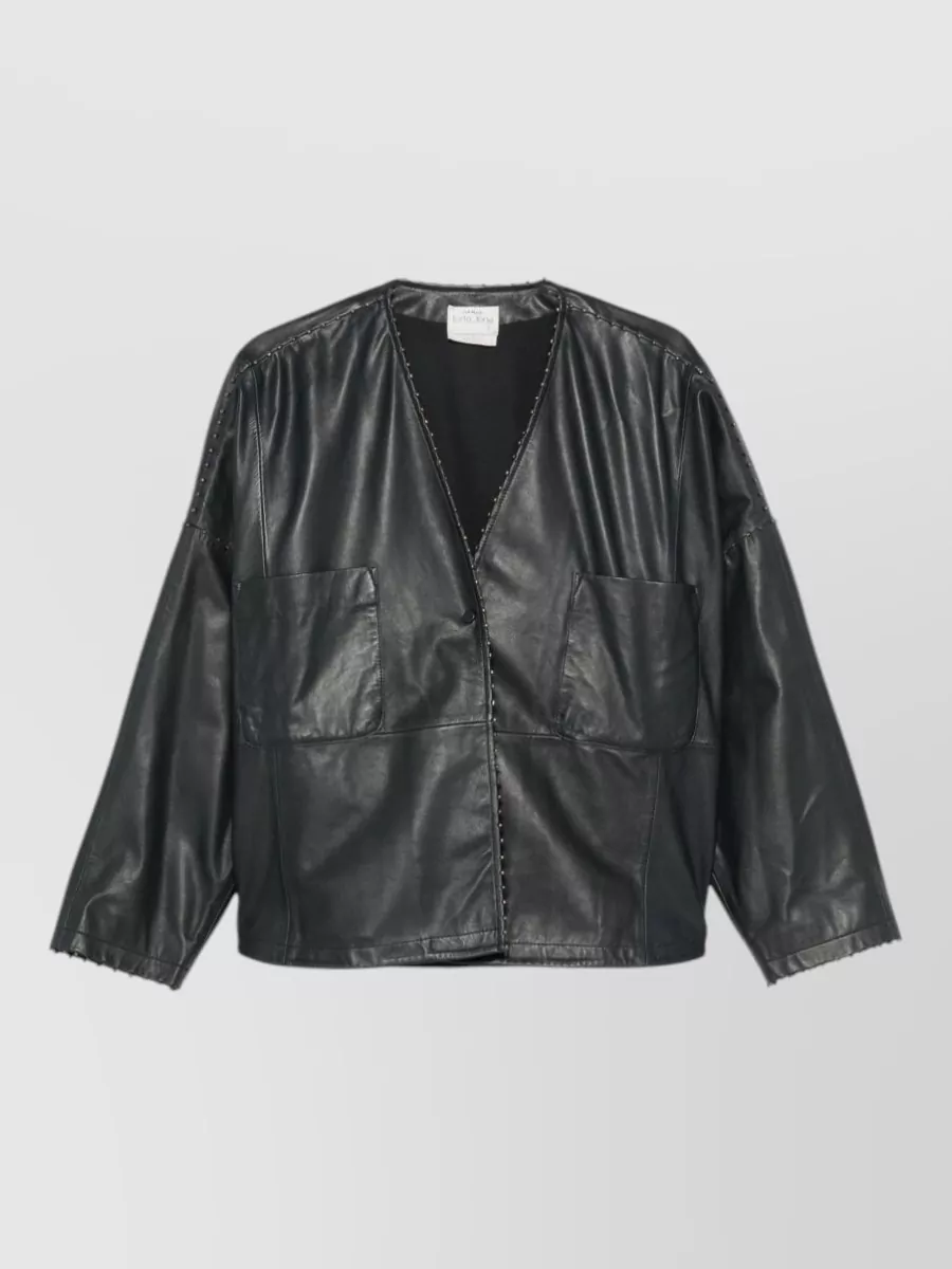 Forte Forte Leather v-neck bead-embellished jacket