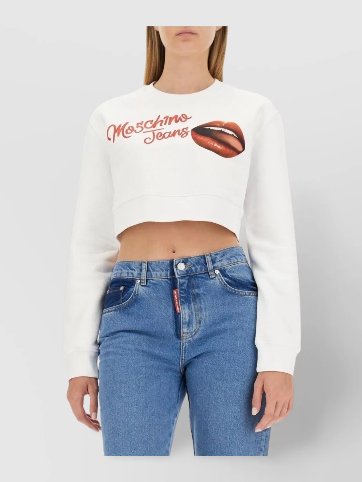 Moschino Logo Print Cropped Crew Neck Sweater