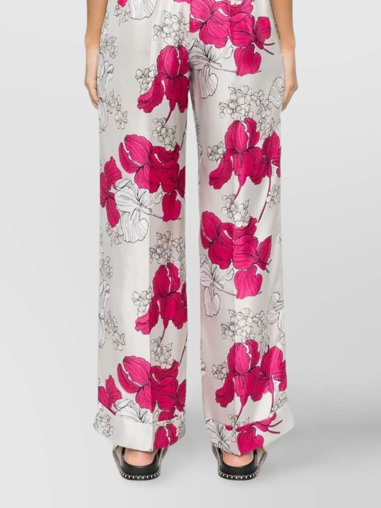 P.a.r.o.s.h Elastic Waistband Floral Print Trousers In Pink