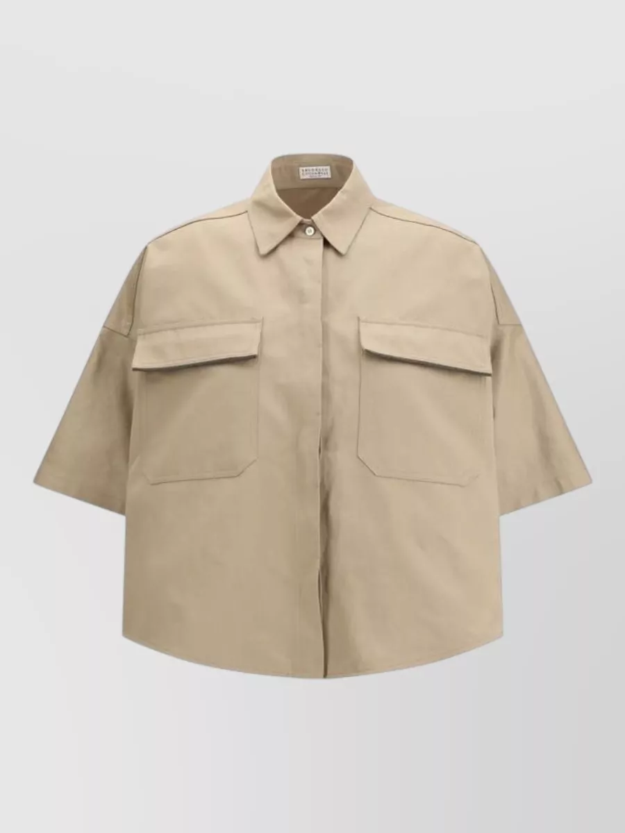 Brunello Cucinelli cotton short-sleeve cropped jacket