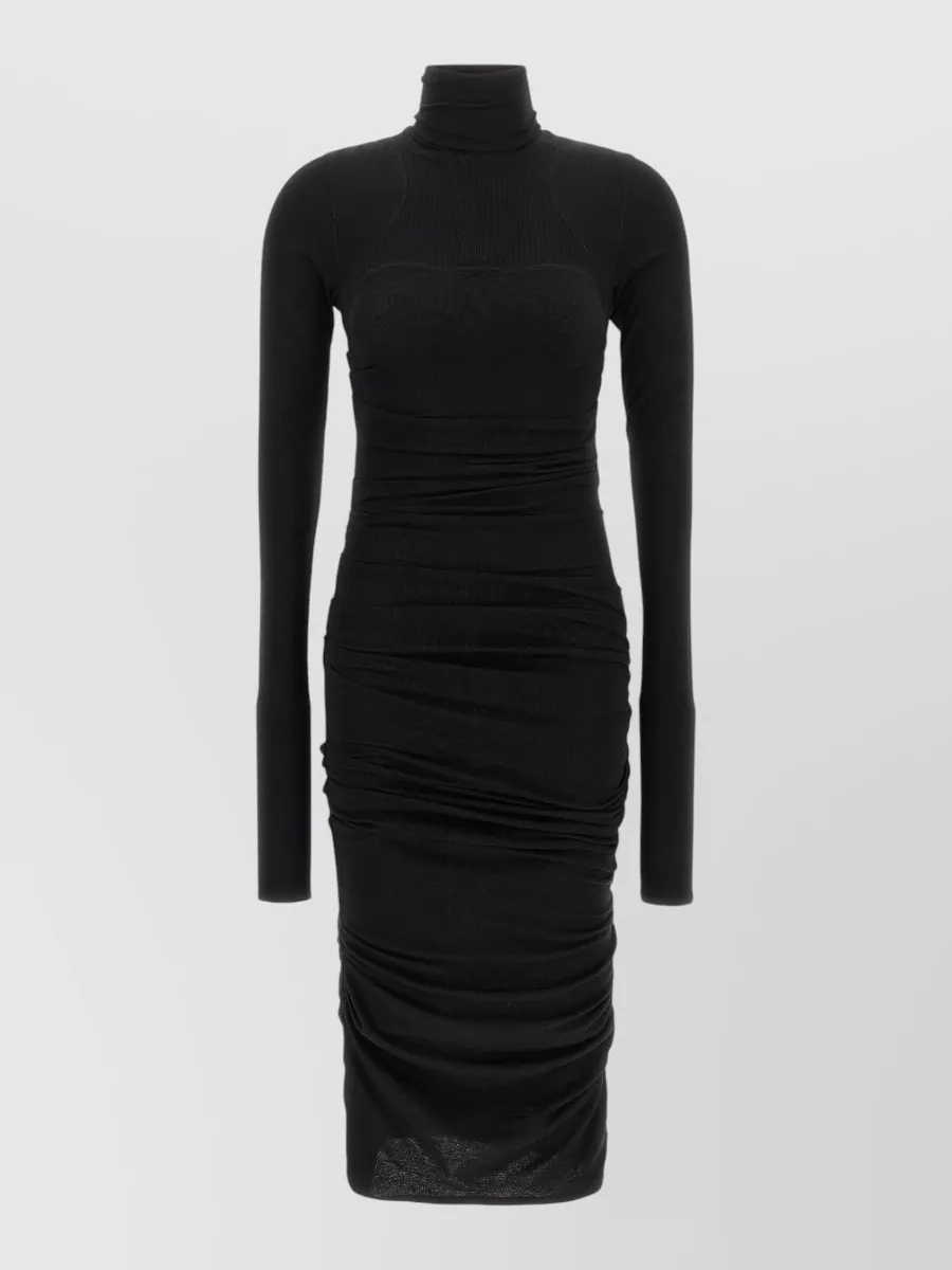 Elisabetta Franchi draped ribbed high-neck long-sleeve midi dress