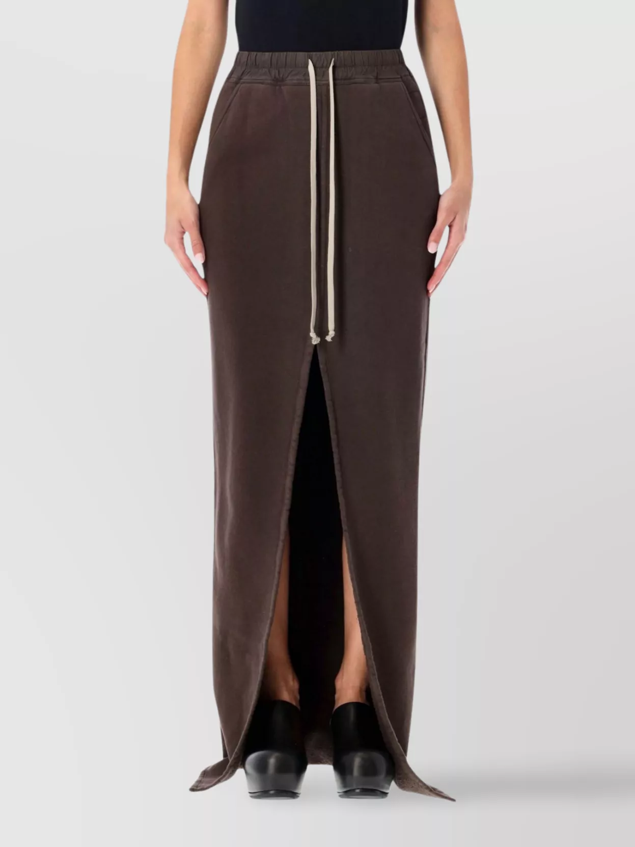 Rick Owens Drkshdw Phleg Pillar Drawstring Slit Skirt In Brown