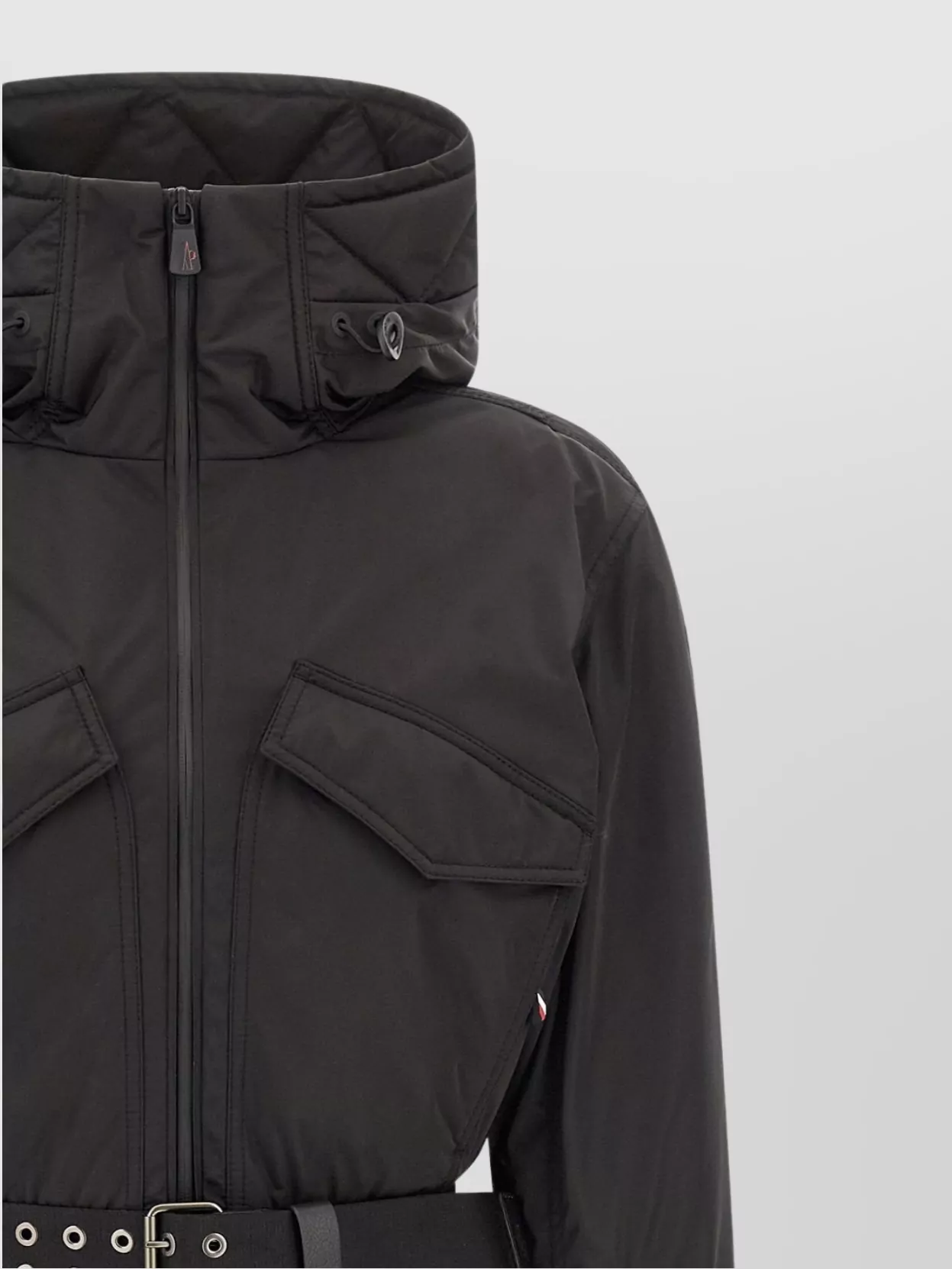Moncler Ski Suit With Belted Waist And Hood In Black