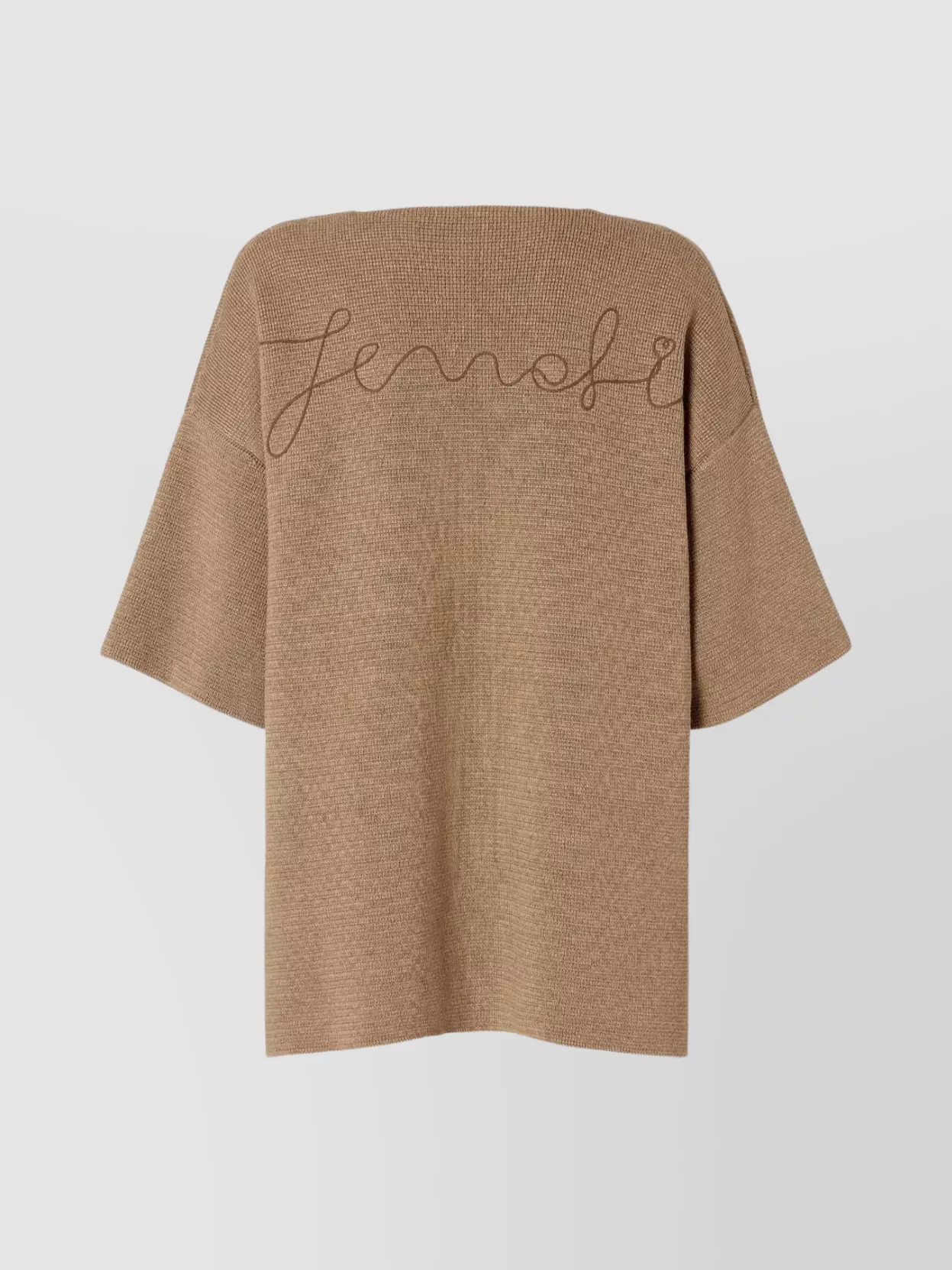 Fendi V Neck Knit Top With Ribbed Texture In Brown