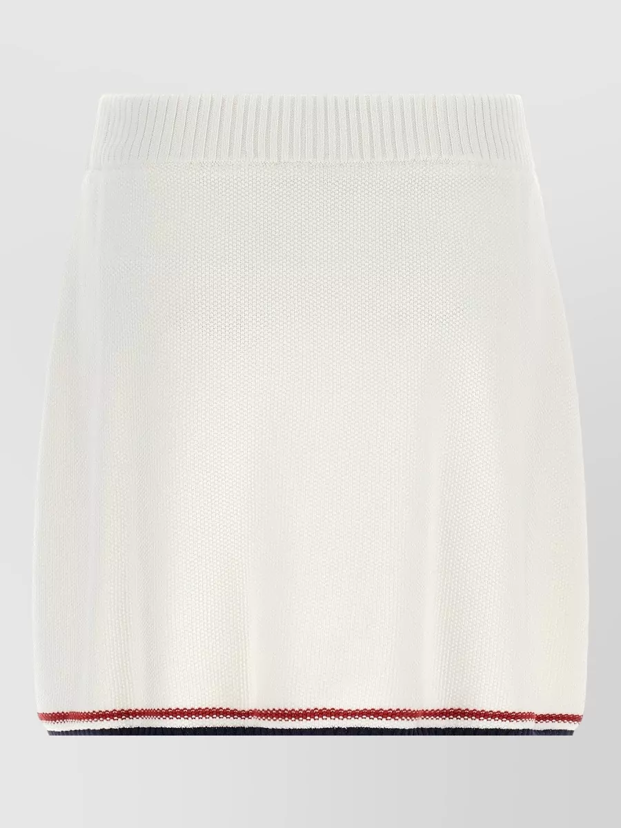 Brunello Cucinelli Piqué-Knit Ribbed-Waist Striped-Hem Mini Skirt