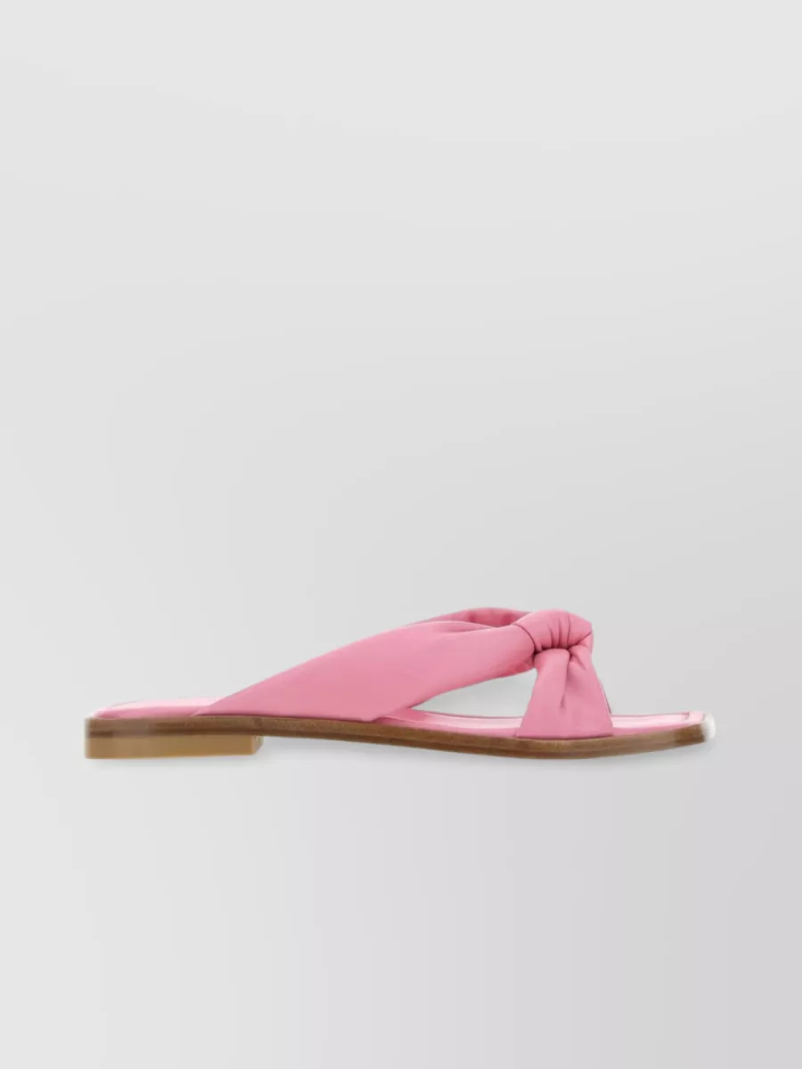 Shop Stuart Weitzman Nappa Leather Knit Bow Slippers In Pink