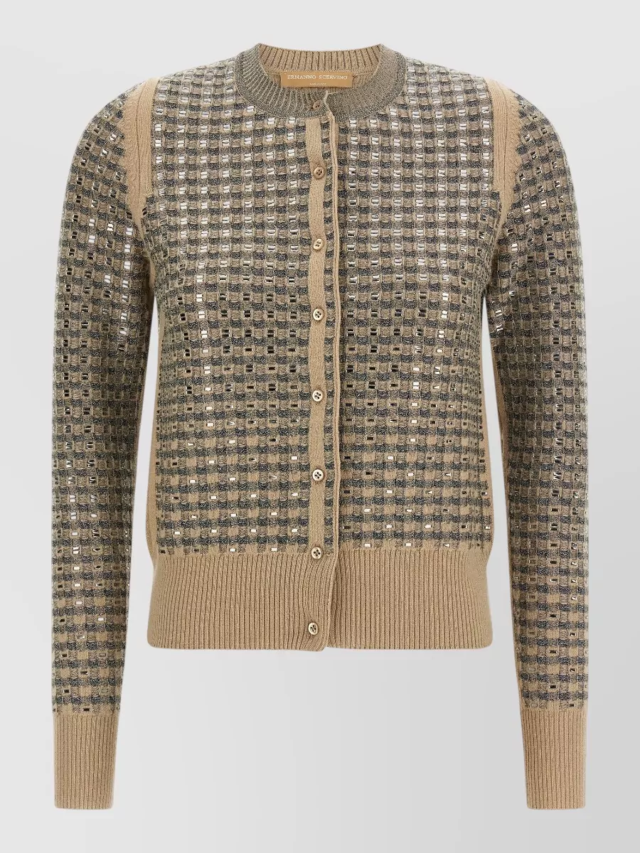 Ermanno Scervino Checked Crystal-embellished Cashmere Cardigan
