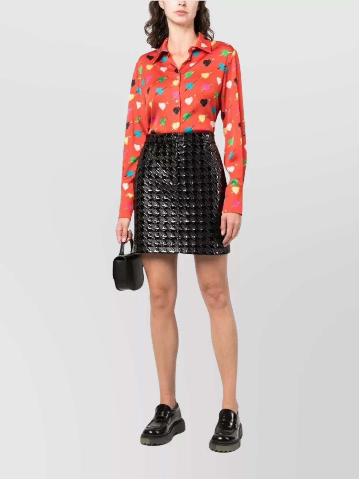 Msgm Red Shirt With Arrowed Heart Print Motif In Red