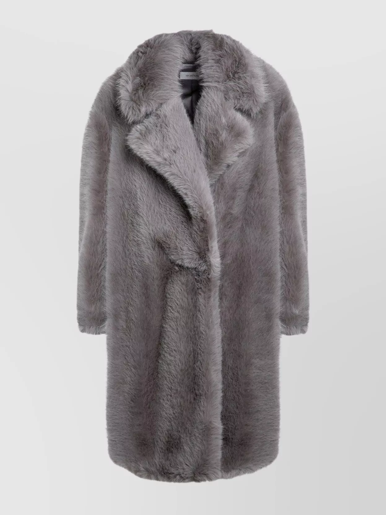 Sportmax Longline Faux Fur Coat With Notched Lapels In Gray