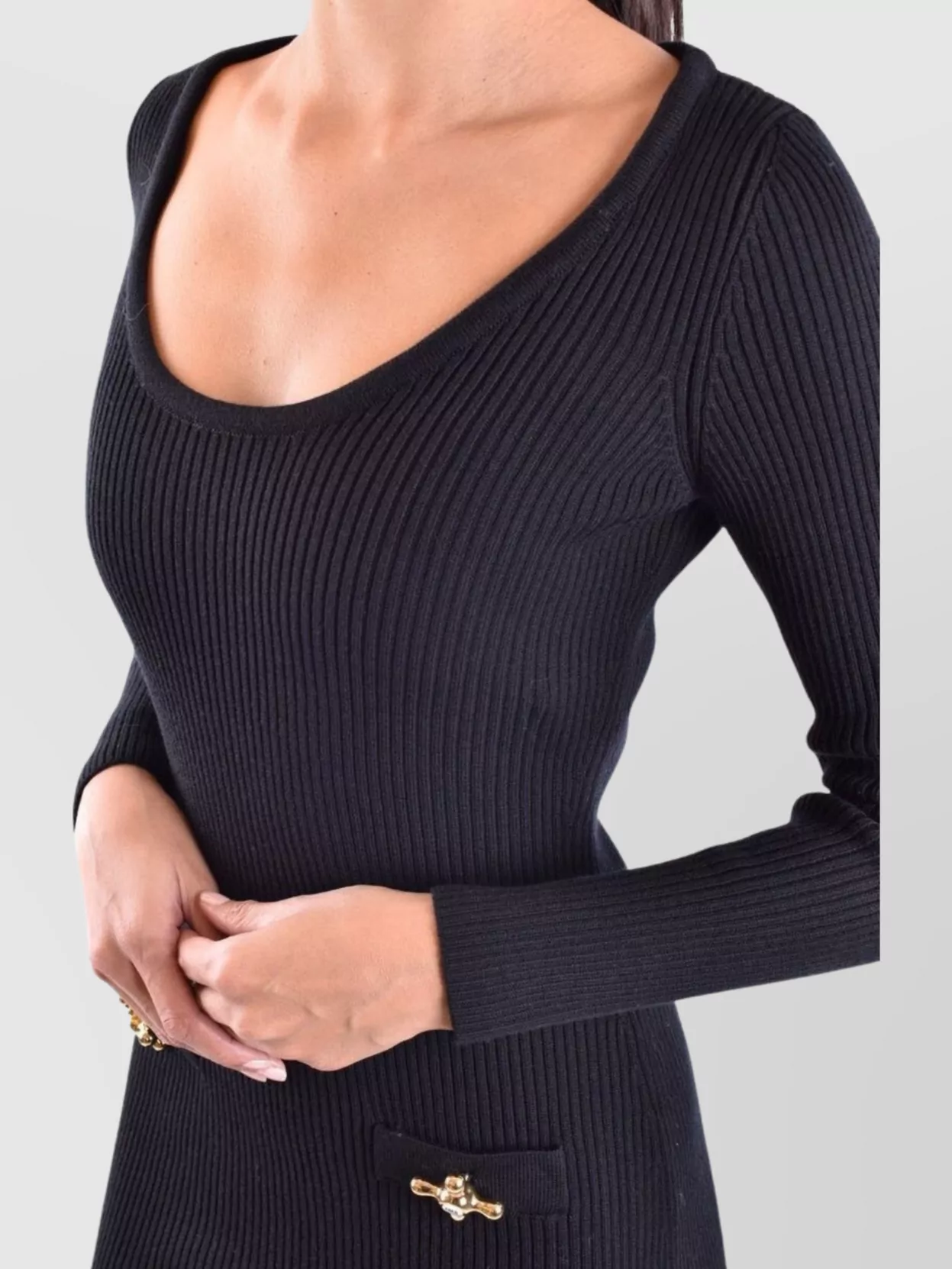 Moschino Buttoned Ribbed Silhouette Scoop Neck Dress