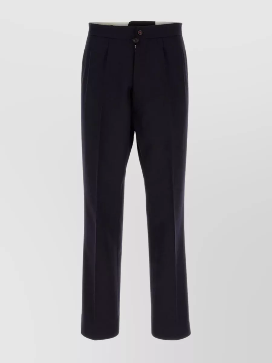 Shop Maison Margiela Wide-leg Wool Trousers With Adjustable Back Strap In Blue