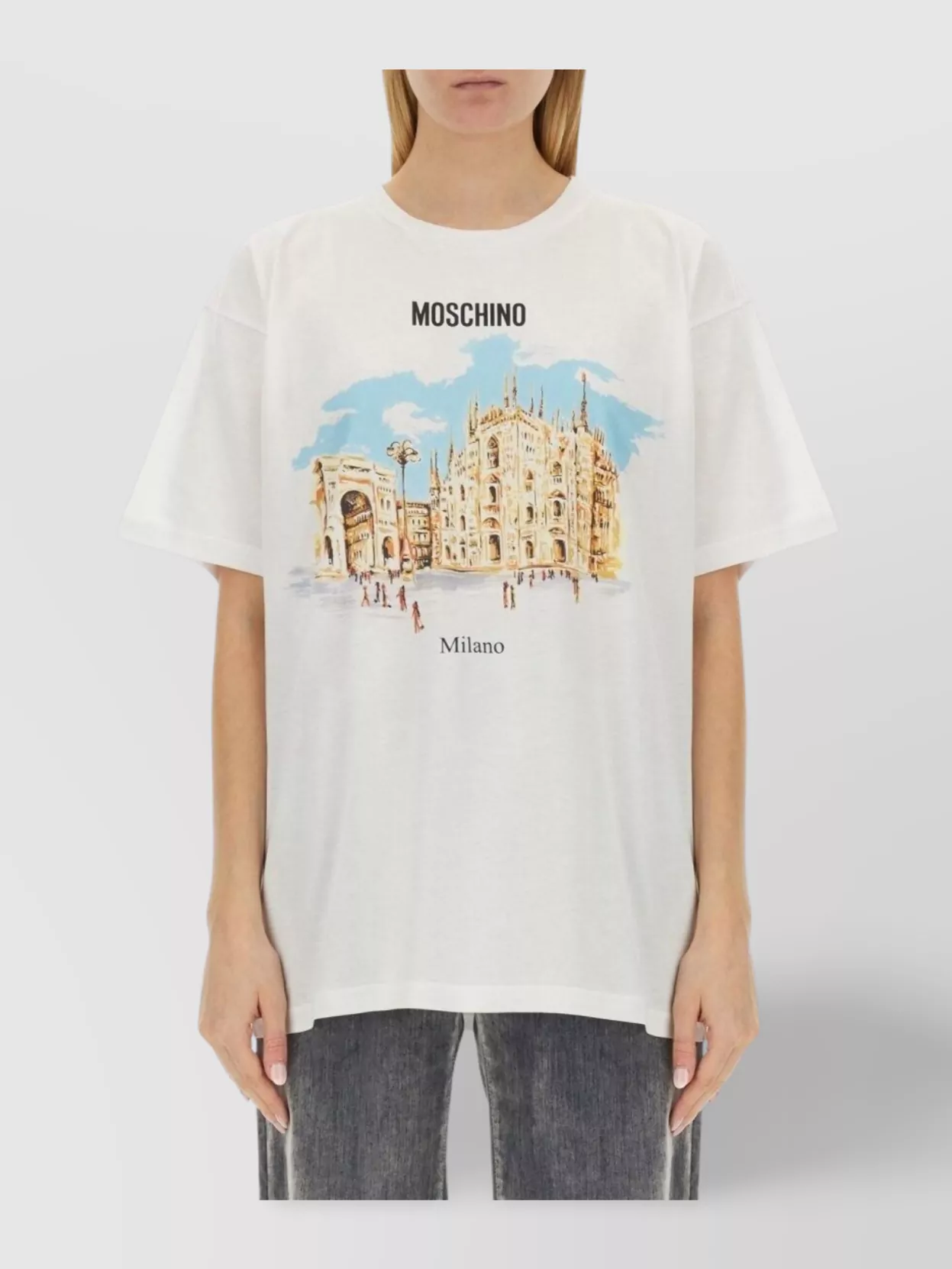 Moschino White Oversized T-shirt With Architectural Graphic