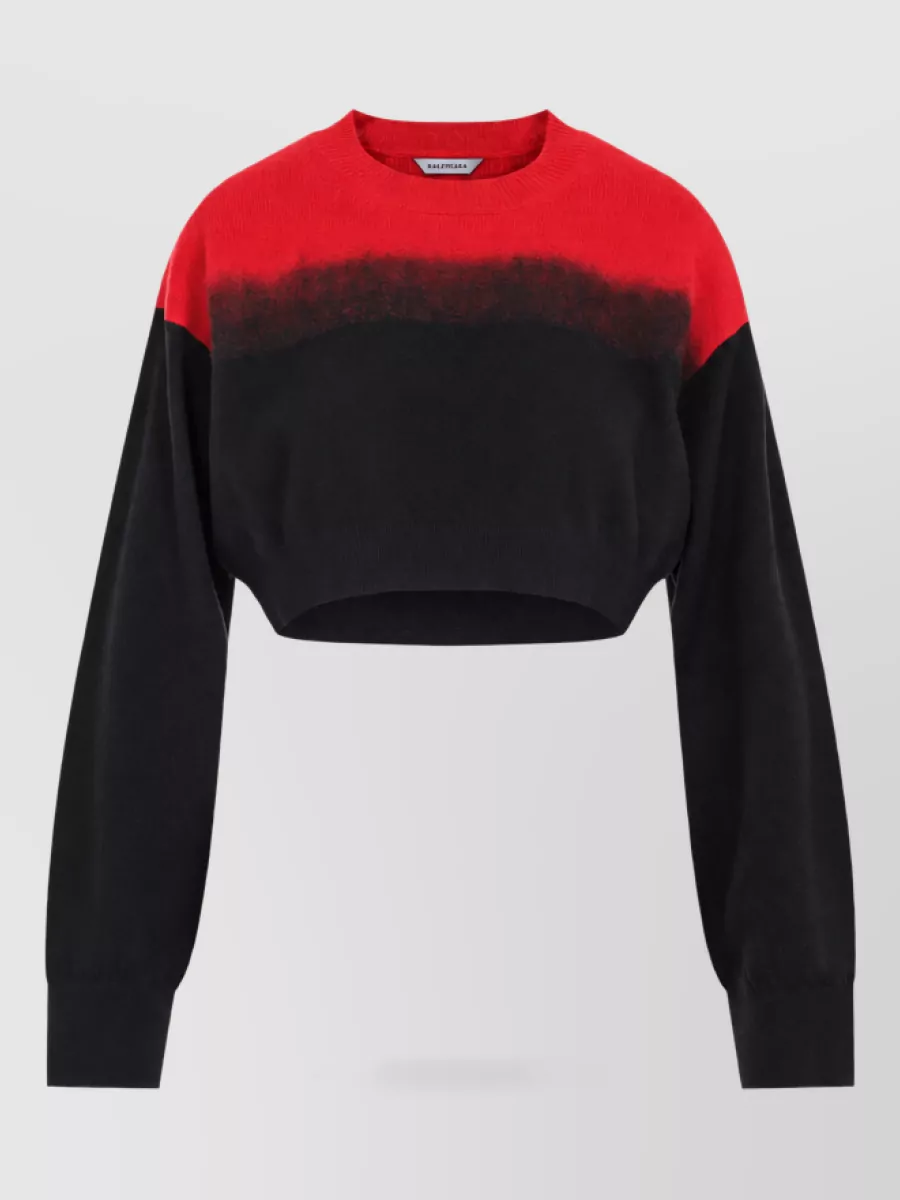 Balenciaga wool cropped gradient ribbed crewneck sweater