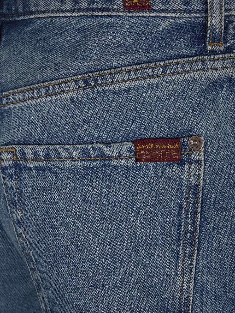 7 For All Mankind Denim Mid-Rise Straight-Leg Knee-Length Shorts