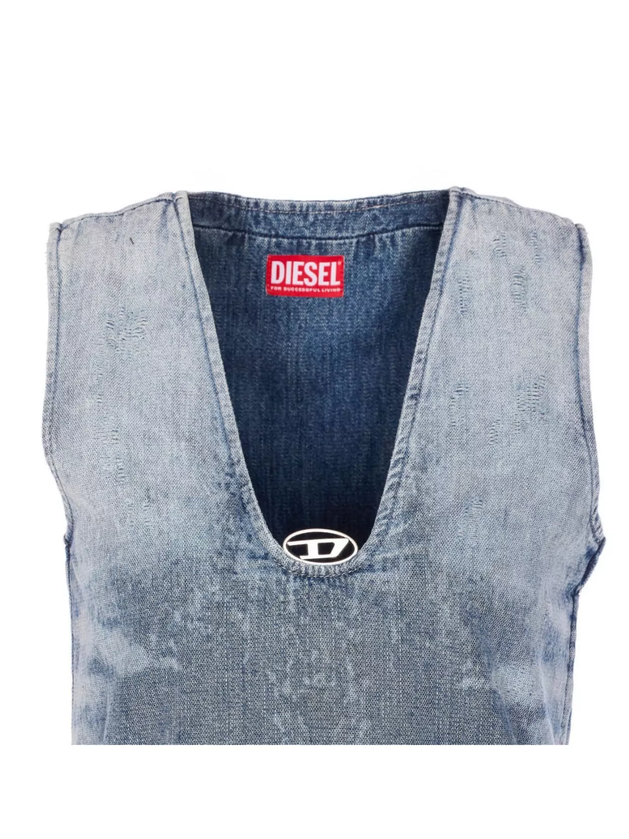 Diesel Sleeveless V-Neck Distressed Denim Dress