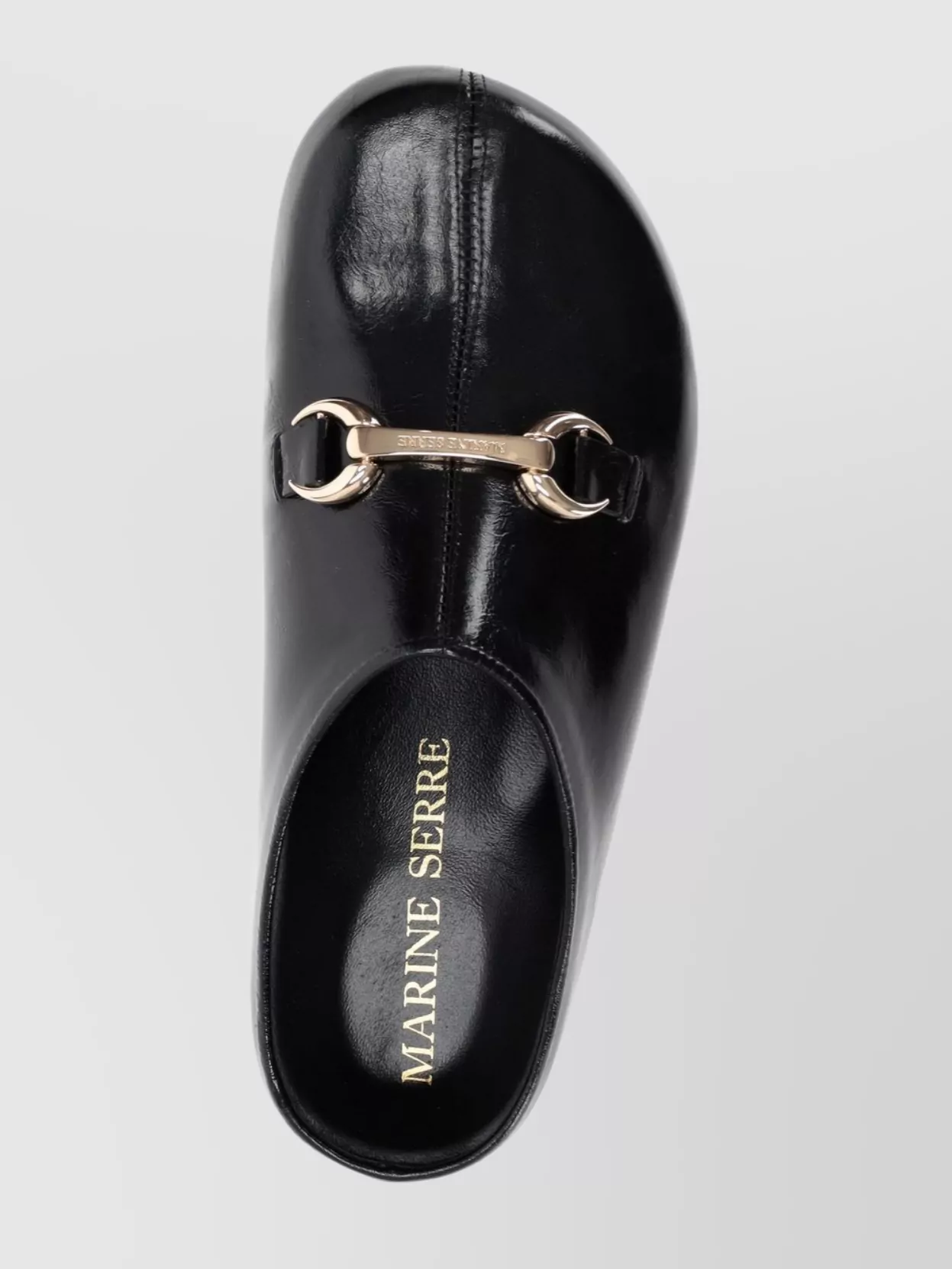 Marine Serre Flat Leather Slippers Gold Detail