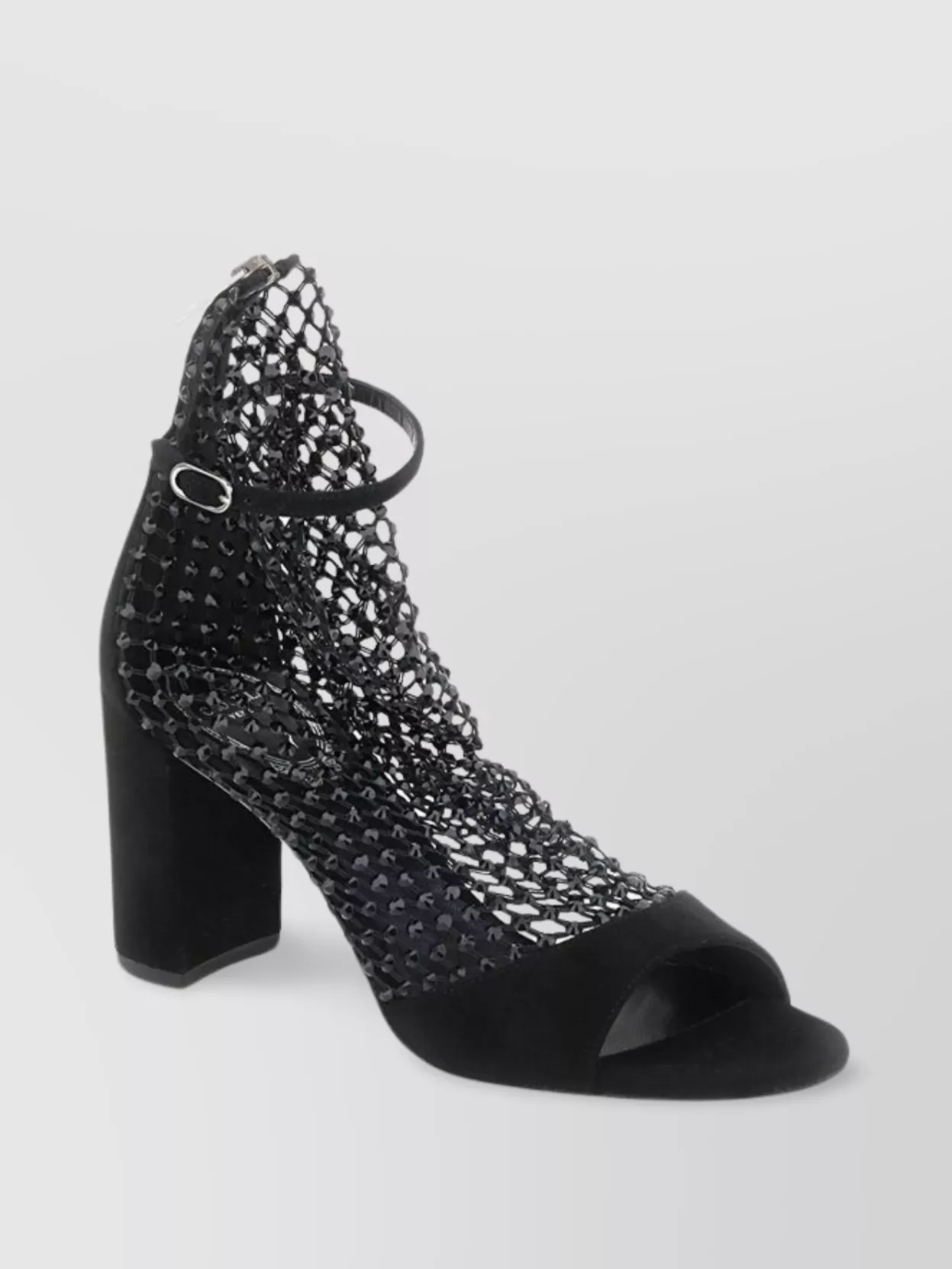 René Caovilla Galaxia Crystal Net Block-heel Sandals In Black