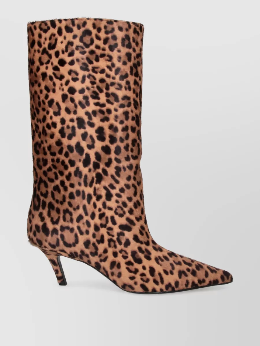 Amina Muaddi leopard pony calf hair ankle boots