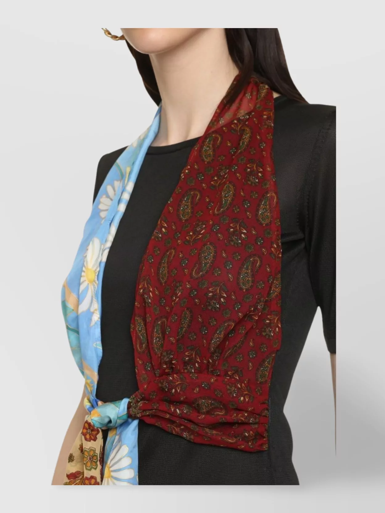 Marine Serre Knit Top With Silk Scarf Detail