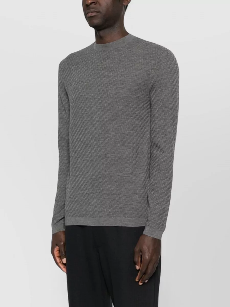 Emporio Armani Virgin Wool Textured Knit Crewneck Sweater