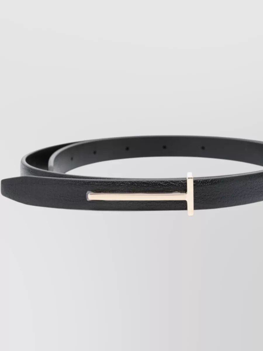 Tom Ford Slim Leather Belt Adjustable Length T Bar
