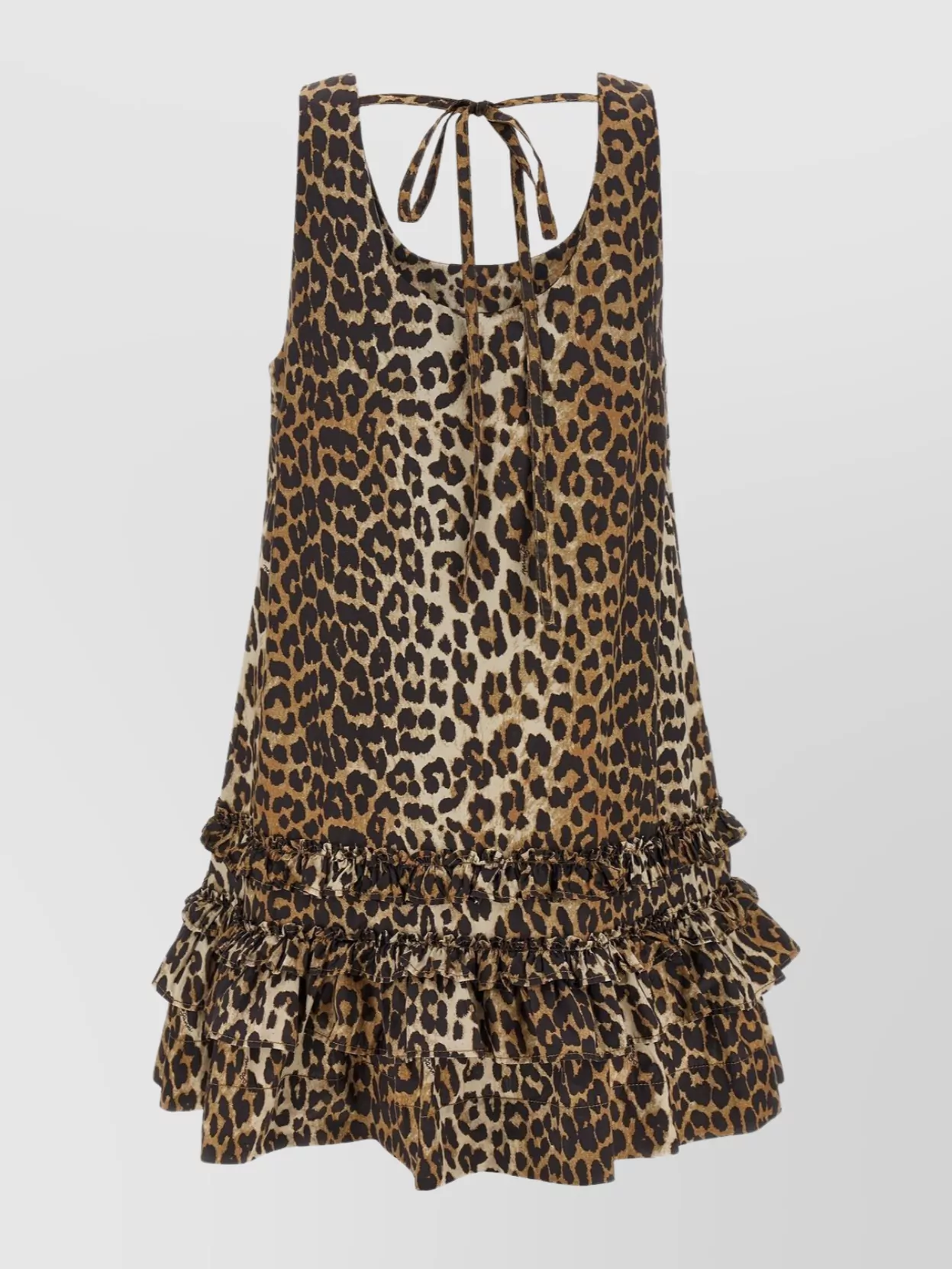 Ganni Mini Dress In Leopard Print Cotton Poplin