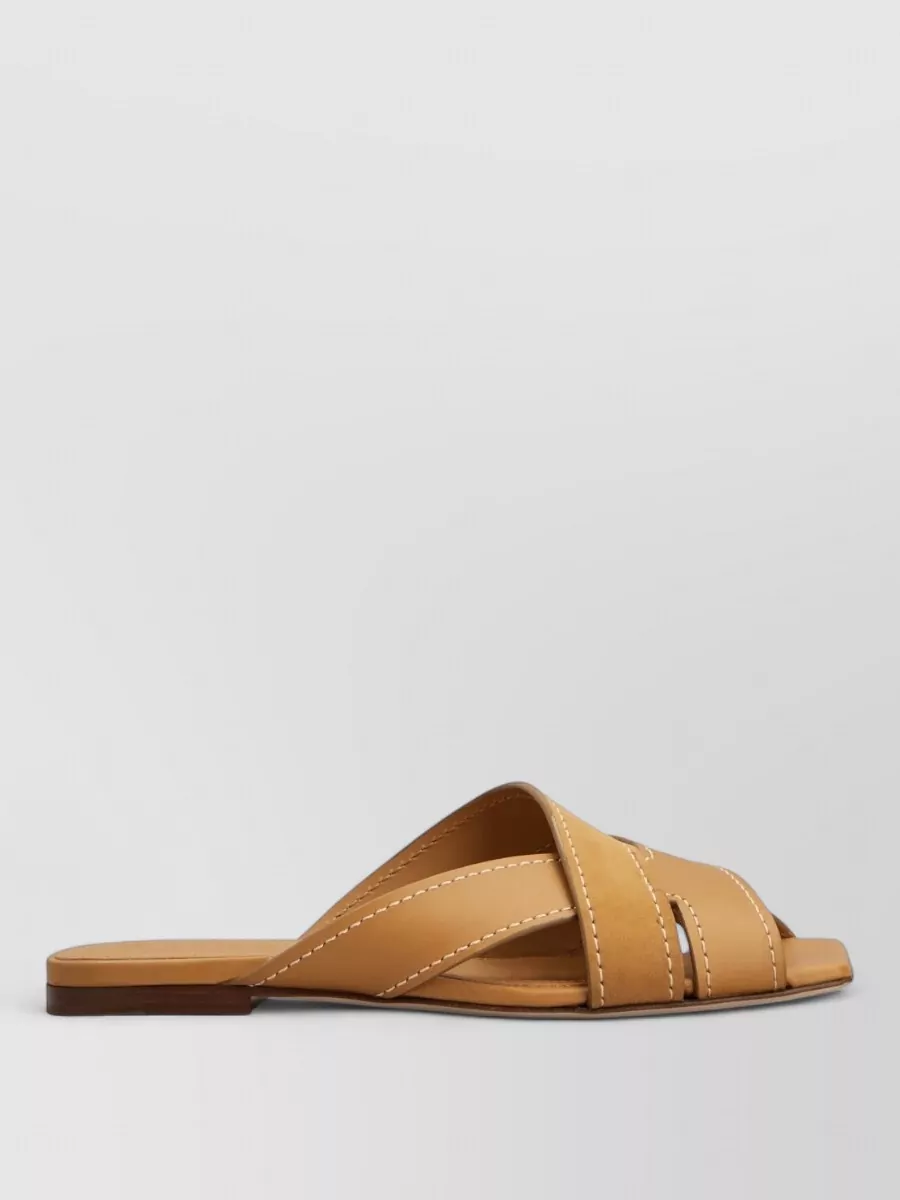 Tod's Sandals Heel Contrast Stitching Crisscross Straps