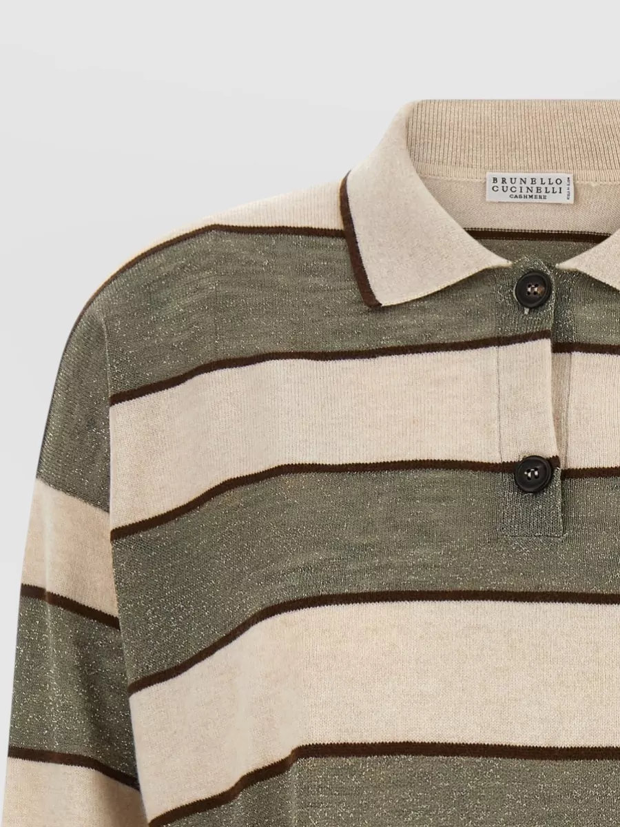 Brunello Cucinelli Striped Cropped Polo Top