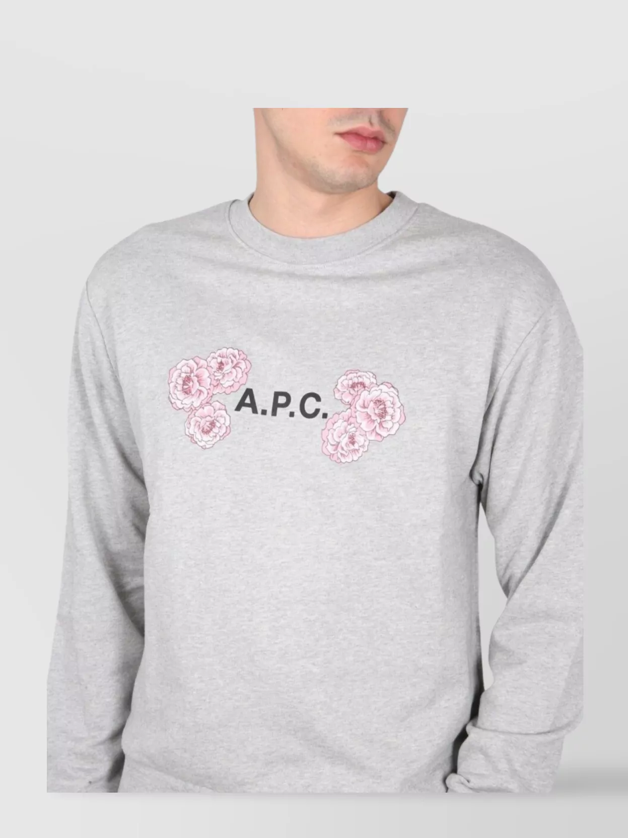 A.p.c. Floral Print Crewneck Knitwear With Ribbed Finish