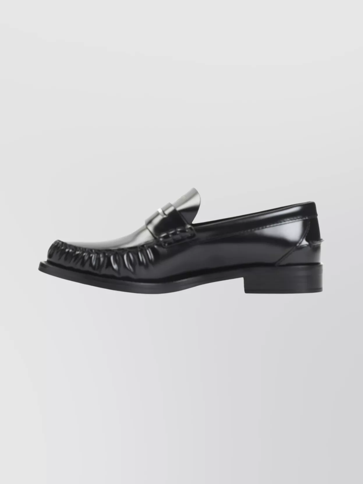 Prada Round Toe Leather Loafers With Shiny Finish