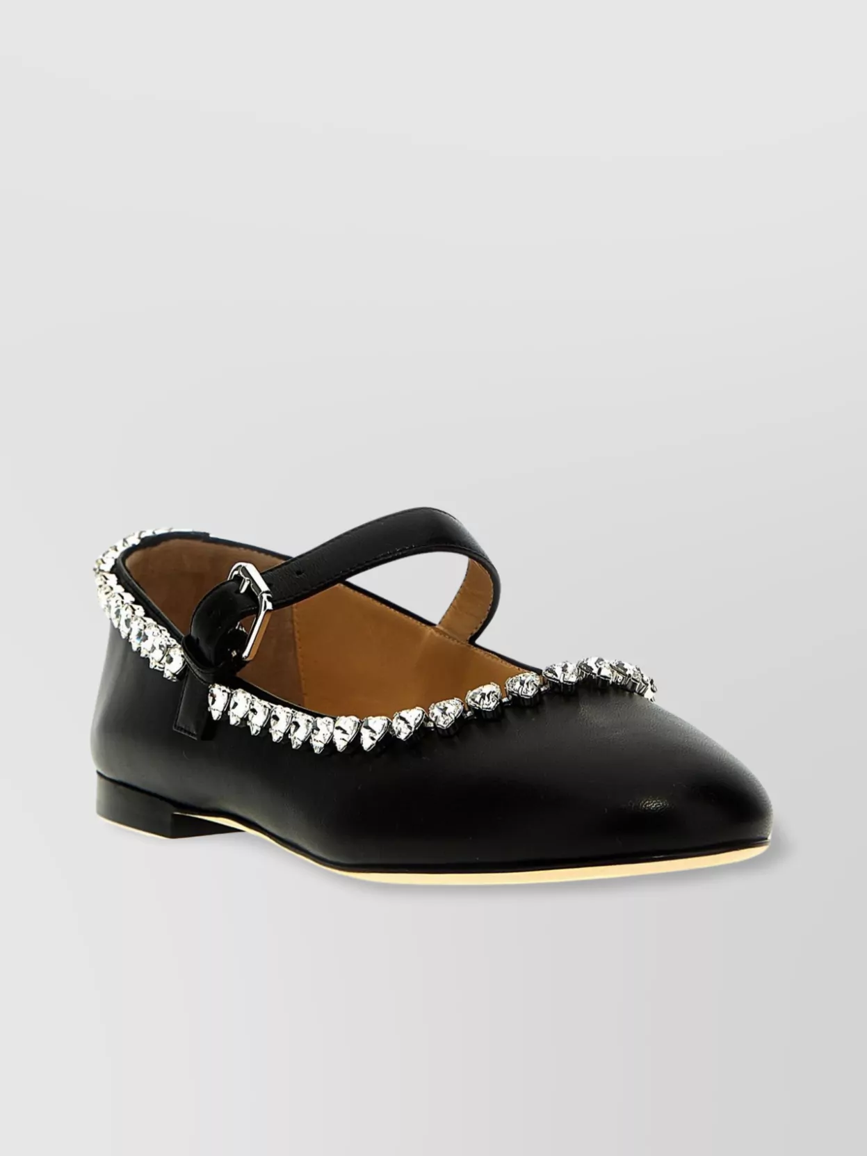 Shop Mach & Mach Almond Toe Leather Ballet Flats With Embellished Trim