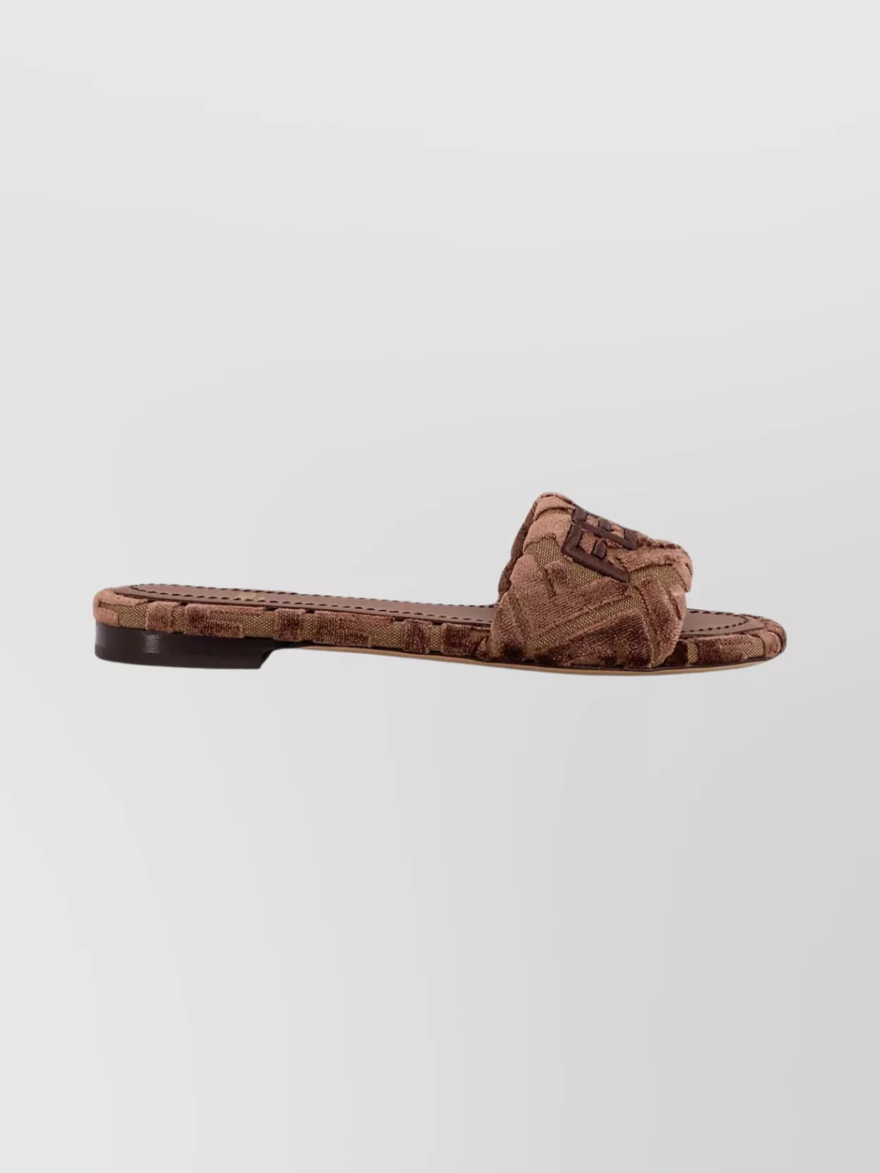 Fendi Sunshine Logo-embroidered Velvet Flat Sandals In Brown