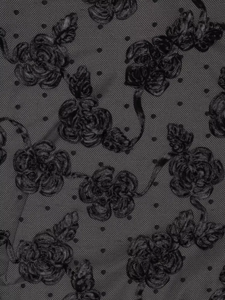 Rotate Floral-Appliqué Mesh Midi Skirt