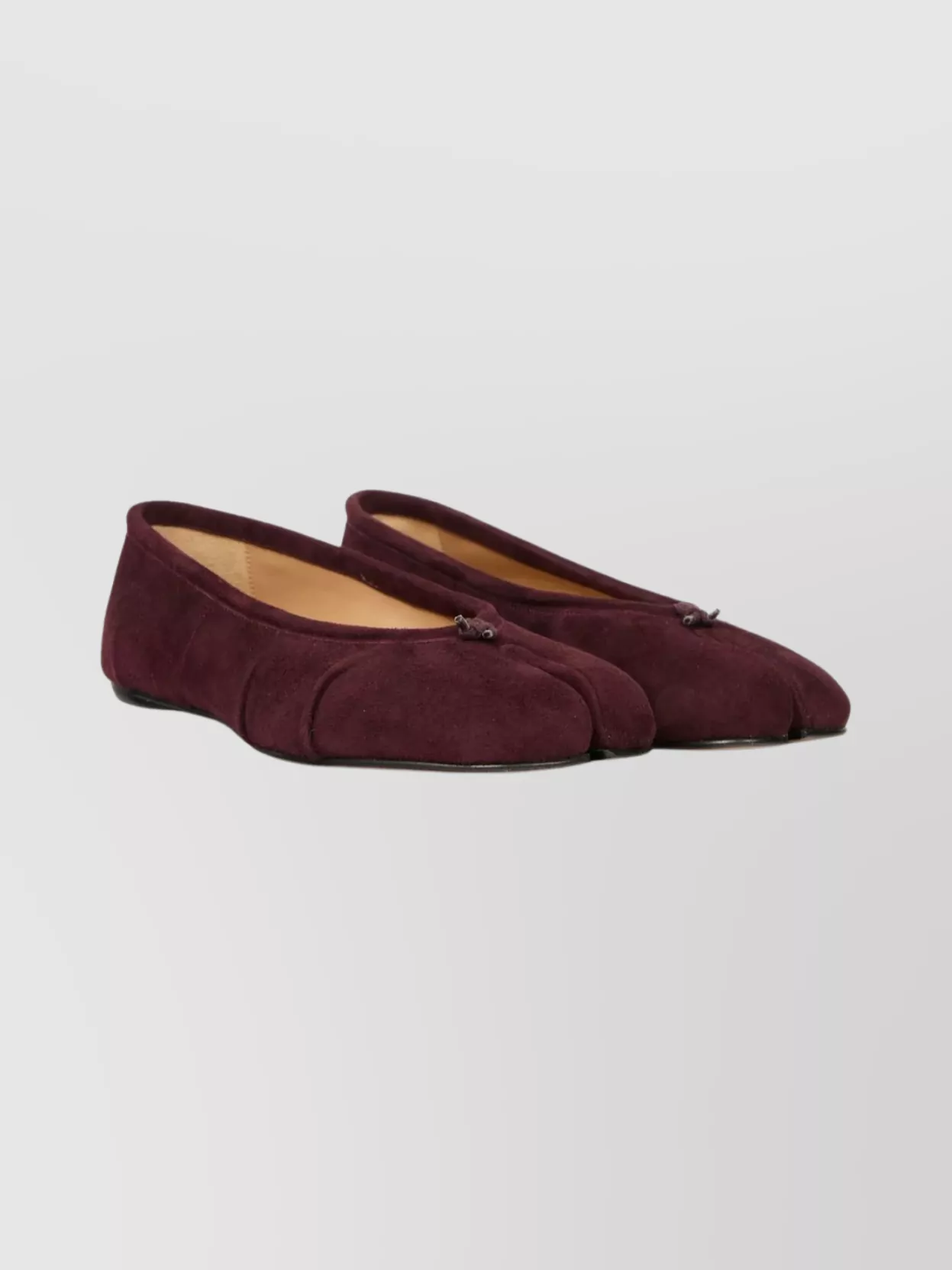 Maison Margiela Split Toe Suede Ballerina Shoes With Bow In Brown