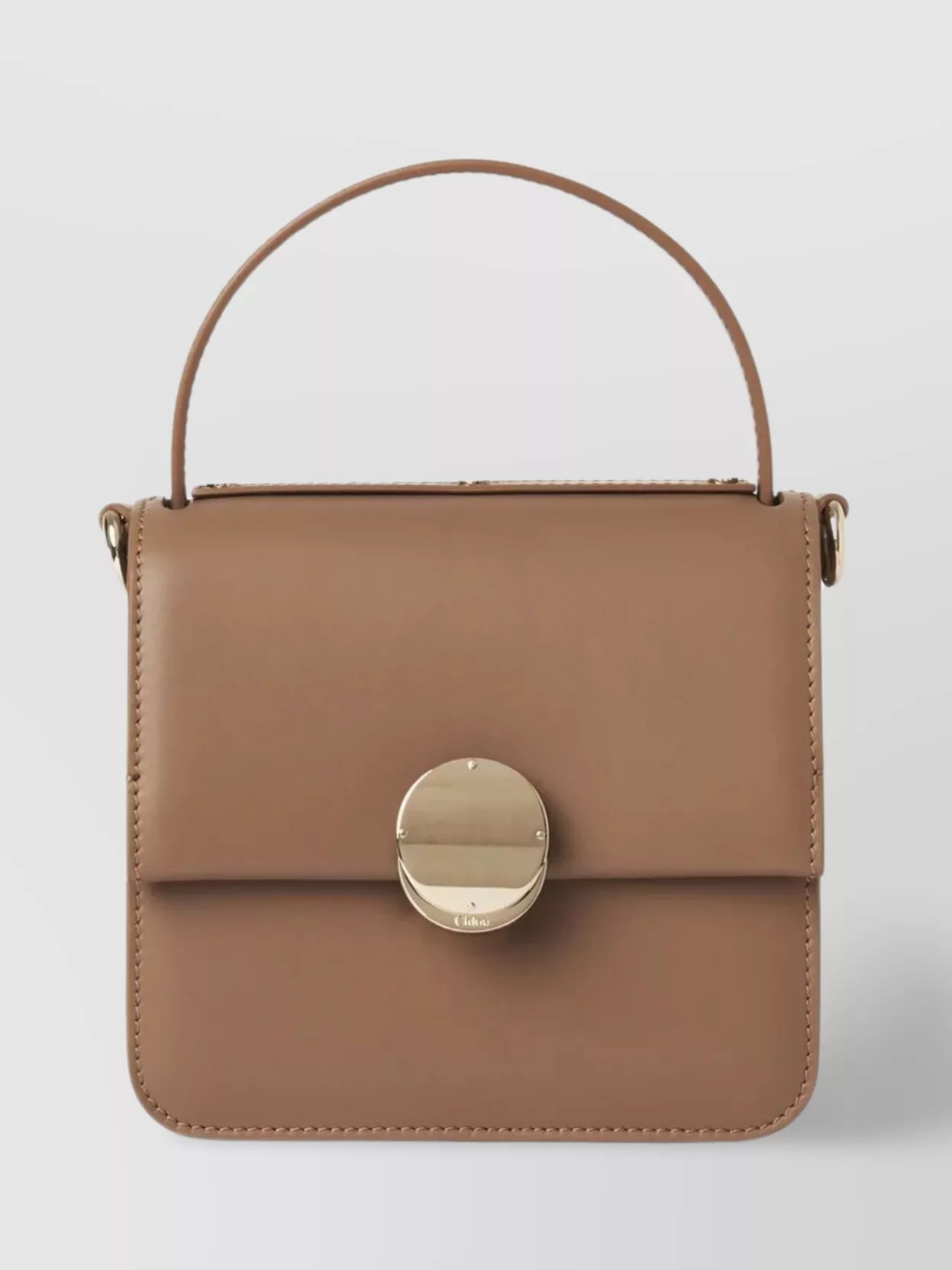 Shop Chloé Compact Chain Strap Top Handle Bag In Beige