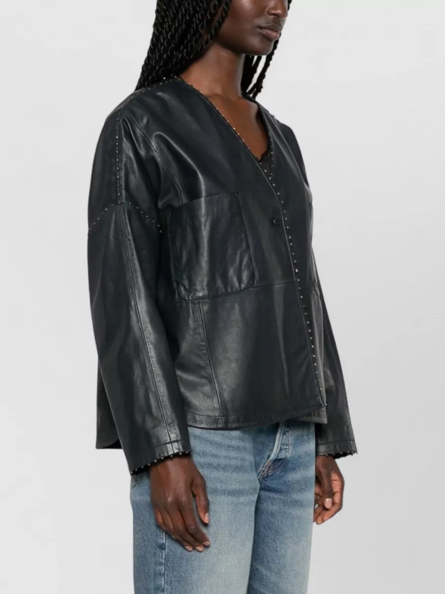 Forte Forte Leather V-Neck Bead-Embellished Jacket