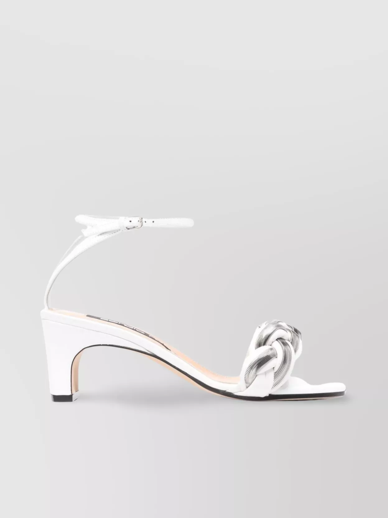 Shop Sergio Rossi Block Heel Open Toe Sandals With Metallic Accents In White