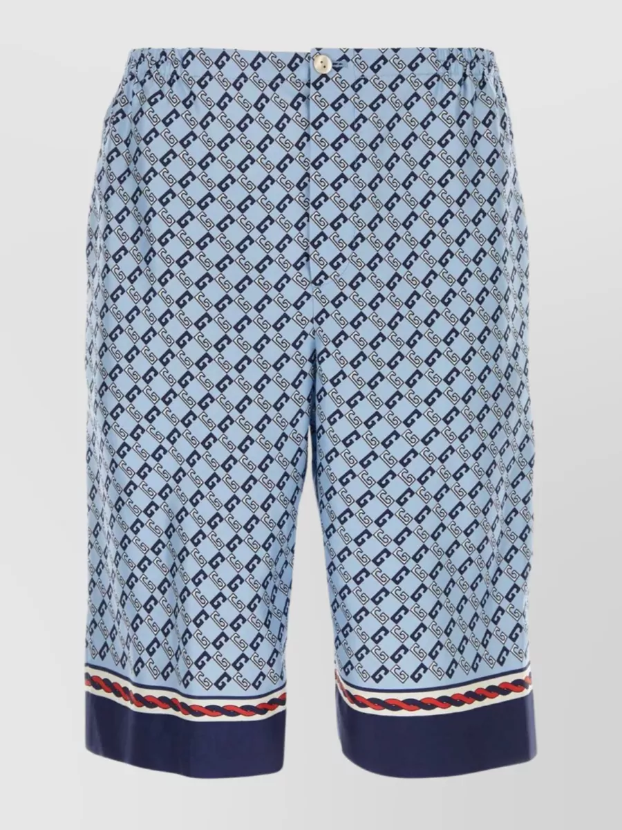 Shop Gucci Satin Finish Patterned Bermuda Shorts In Blue