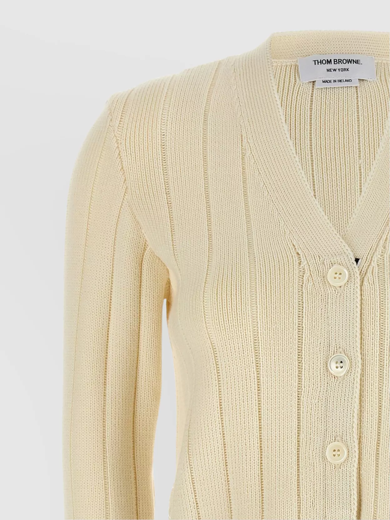 Thom Browne Ribbed V-Neck Cardigan Contrast Trim
