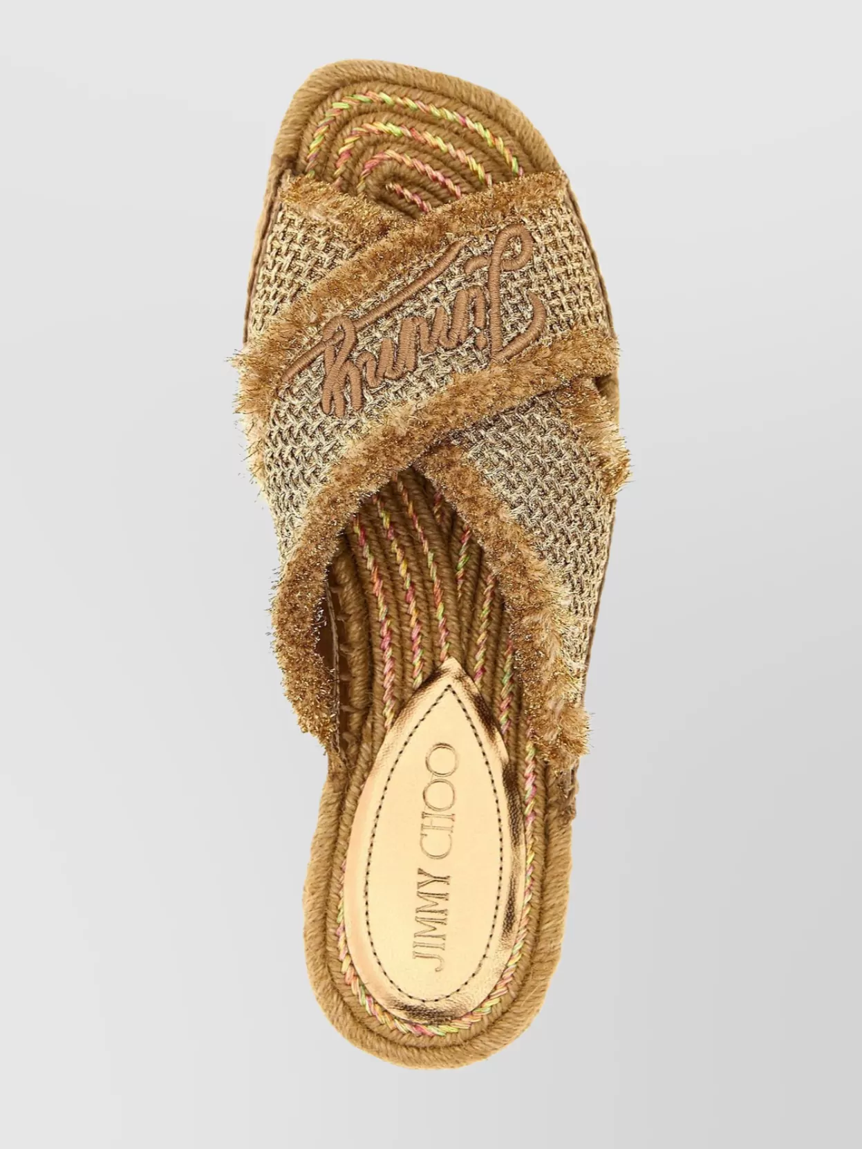 Jimmy Choo "Aciel" Open Toe Espadrille Sandals With Frayed Edges